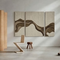 Abstract Handmade Natural Wool Wall Art Brown Beige 3 Panel Set 7 x 5 Feet