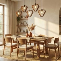 Hexad 5 Series Brown Solid Wood Cluster Hanging Light