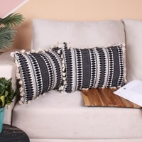 Acrylic Striped Cushion Cover with Lace Set of 2 (12 X 18 Inches)