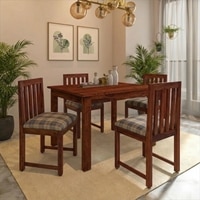 Aura 4 Seater Dining Set with Cushioned Chairs in Check Colour