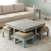 Blane Sheesham Wood Country Side Coffee Table Set With 4 Stools In Antique Multi-Colour Finish