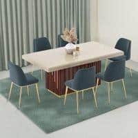Gabriele Onyx 6 Seater Pedestal Dining Table With Set Of 6 Olivia Dining Chairs