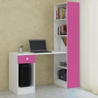 Austin Study Desk with Drawer and Built In Bookshelf in Barbie Pink Colour