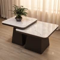 Geometric Nesting Marble Accent Table Set Soft Square Set of 2