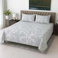 White Color Floral 400 TC Cotton Flat Super King Bed Size Bedsheet With 2 Pilllow Covers  Threads