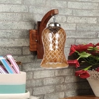 Devansh Solid Wood Electric Wall Light in Brown Colour with Lavender Shade Count of 1 Light