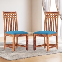 Diego Dining Chair In Teak, Fabric Midnight Indigo Blue