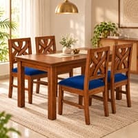 Globally Indian Taranga Solid Sheesham Wood 4 Seater Dining Table Set 4 Chairs Navy Blue
