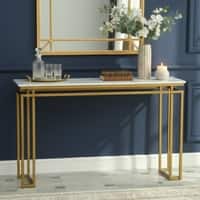 Majestic Metal Console Table in Gold Finish with Porcelain Top