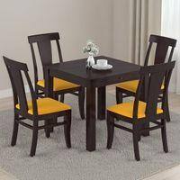 Arabia-Fabio 4 Seater Dining Table With Set Of 4 Chairs (Colour- Matty Yellow, Finish- Mahogany)