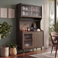 Klint Solid Wood Crockery cum Bar Cabinet in Danish Walnut Finish