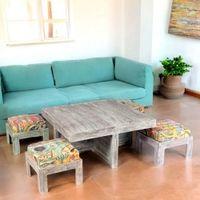 Blane Sheesham Wood Country Side Coffee Table Set With 4 Stools In Antique Multi-Colour Finish