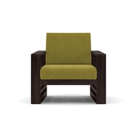 Parson 1 Seater Wooden Sofa In American Walnut Finish in Green Olivia Colour