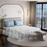 Stoa Paris Super King Size Cotton Bedsheet with 2 Pillow Covers  Size Snow Flower Blue