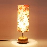 Sandra Multicolour Fabric Shade Table Lamp with Natural Wooden Base