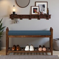 Vardham Solid Wood Shoe Rack with Seating in Walnut Brown finish