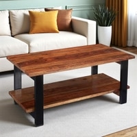 Aroda Sheesham Wood Contemporary Rectangle Coffee Table In Natural Teak Finish