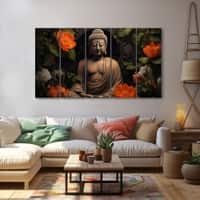 The Castle Decor Lord Buddha Meditation Wall Painting Wooden Framed 27x48 Inch (Style 14)
