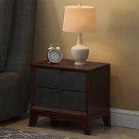 Martino Upholstered Solid Wood Bedside Table in Dark Walnut Finish