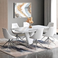 Caribu 4 To 6 Extendable Dining Table With Set Of 6 Doris Swivel Accent Chairs (Colour- White Leatherette, Finish- White High Gloss)