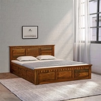 Zvya Solid Wood King  Size Bed With Box Storage (Provincial Teak Finish)