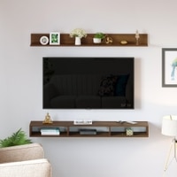 BLUEWUD Kunsua Engineering Wood Wall Mount TV Entertainment Unit Set Top Box Stand/TV Cabinet Panel with Shelves for Books & D�cor Display Unit Bed Living Room Upto 55 Inches (Brown Maple)