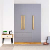 Hexa Red Wooden 3 Door Wardrobe with 2 Drawers and Hanging Space in Giant Wood and Slate Grey Colour