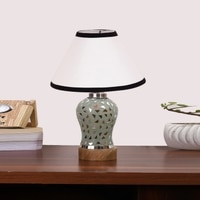 Devansh Conical White & Black  Cotton Shade Lamp With Wood & Mosaic Glass Base For Decoration/Office/Home/Gifting/Study For Decoration/Office/Home/Gifting/Study -(10X10X14.5) Inches -A