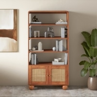 Takai Solid Wood and Cane Bookshelf In Red Cedar Finish