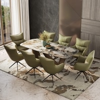 Paloma 8 Seater Spanish Ceramic Dining Table With 8 Beck Dining Chairs (Finish : Spanish Ceramic, Chair Colour : Olive Leatherette)