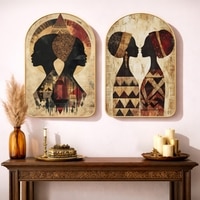 African Lady Tribal Women Wall Art Painting Set of 2 Gold Frame 16 x 24 Inch