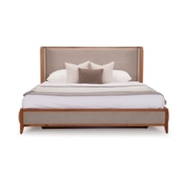 Kingsley Fabric Queen  Size Bed With Hydraulic Storage (Textured Beige Colour)