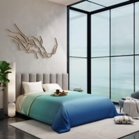 Stoa Paris Comforter for King Size Bed, 300 TC Ultra Satin Fabric  Green Blue