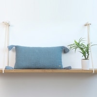 Moss Knit Cadet Blue Cotton Knitted Cushion Cover 12X20 Inches