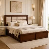 Eshaan Solid Wood Comfort Queen Bed Hydraulic Storage Provincial Teak Finish Mattress 60 x 78 Inches