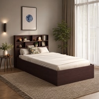 Takeo Engineered Wood Single  Size Bed With Box Storage (Walnut Finish)
