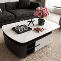 The Aurelia Fluted Modern Coffee Table with Carrara Marble Top and Drawers