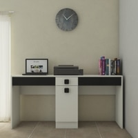 Kristina Twin Study Desk with 3 Drawers and Shuttered Cabinet in Ivory Carbon Black Colour