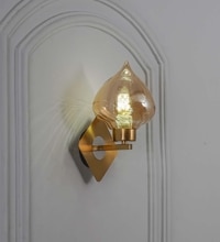 Vix Single Light Wall Fitting In Brass And Chrome Finish Metal With Amber Glass