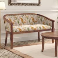 Florence 2 Seater Sofa In Teak Finish with Mustard Floral Colour