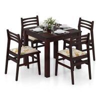 Arabia Leon Solid Wood 4 Seater Dining Table With Set Of 4 Chairs (Colour- Mustard Florals, Finish- Mahogany)
