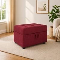 Doe Buck Tufted Storage Ottoman Bench in Maroon Colour Fabric