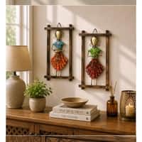 Desert Art Metal Handpainted Lady Musician Doll Wall Hanging Set of 2