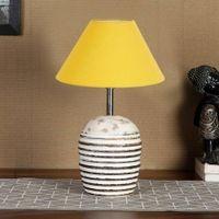 Yellow cotton with White Brushed Wood Table Lamp