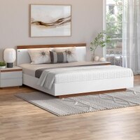 Juda Engineered Wood King  Size Bed Without Storage (Urban Teak Finish, Frosty White Colour)
