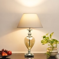 Hinton Smoke Glass And Nickel Finish Metal Table Lamp With White Cotton Shade