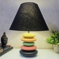 Pebble Black Pink Handcrafted Wooden Table Lamp in Multicolor