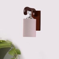 Devansh Solid Wood Electric Wall Light in Brown Colour with Grey Shade Count of 1 Light