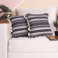 Acrylic Striped Cushion Cover with Lace Set of 2 (16 X 16 Inches)
