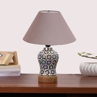 Devansh Conical Grey Cotton Shade Lamp With Wood & Mosaic Glass Base For Decoration/Office/Home/Gifting/Study For Decoration/Office/Home/Gifting/Study -(10X10X14.5) Inches -A